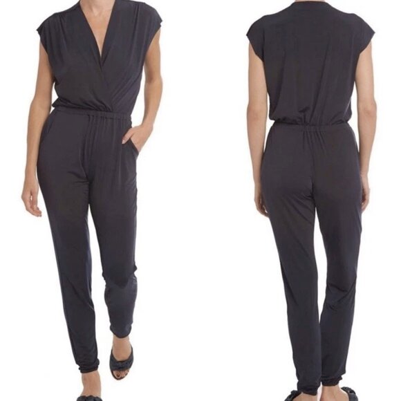 Ripley Rader Slinky Jogger Surplice Jumpsuit In Black Women's Size 4 Large - Picture 1 of 1